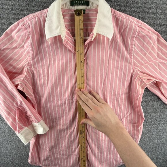 Lauren Ralph Lauren Contrast Collar Pink White Button Up Shirt Women Medium - Picture 4 of 14
